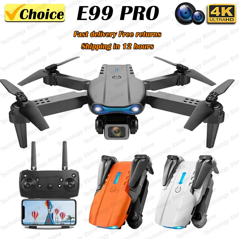 Drone Led Light - K3 E99PRO ドローン デュアルHDカメラ搭載 - 折りたたみ式ミニクアッドコプター、ホールドモード、LEDナイトライト付きRC空撮玩具