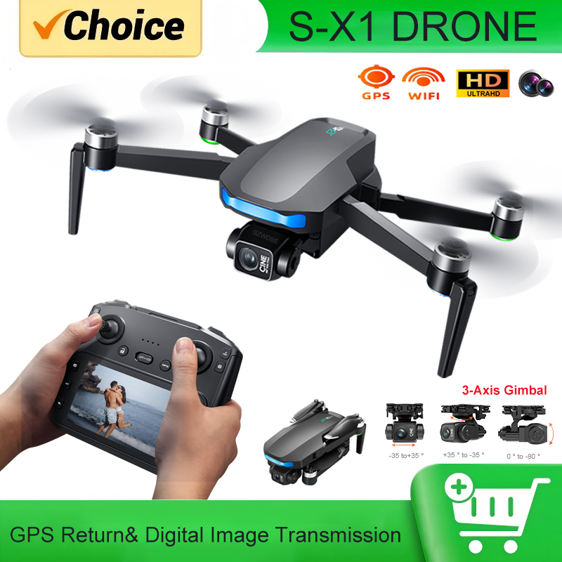 Drone Gimbal - S-X1 MAX GPS搭載ドローン。3軸ジンバル、5000mのFPV飛行距離、4K HDカメラ、LCD RCスクリーンを搭載。プロ仕様のRCクアッドコプター。ギフトに最適。